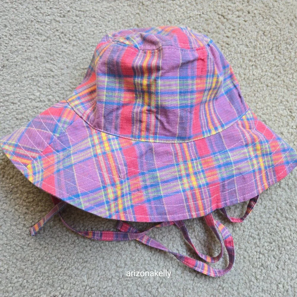 NWT J. Crew Madras Linen Bucket Hat With Ties